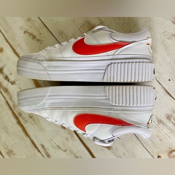 NIKE Court Legacy Lift sneakers orange coral swoosh women's sz 7 EUC streetwear - Picture 10 of 14